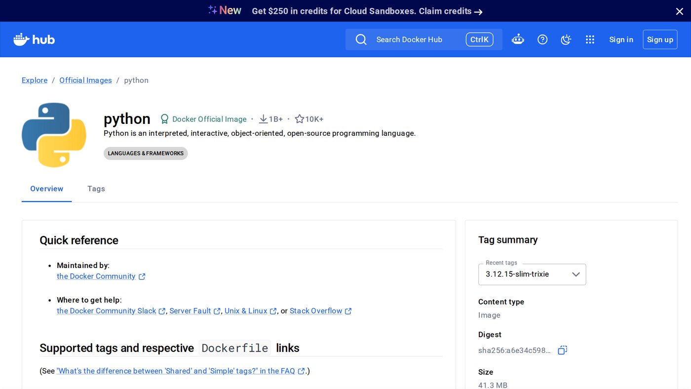 Docker Hub'da resmî python imajının sayfası; 1 milyardan fazla indirme