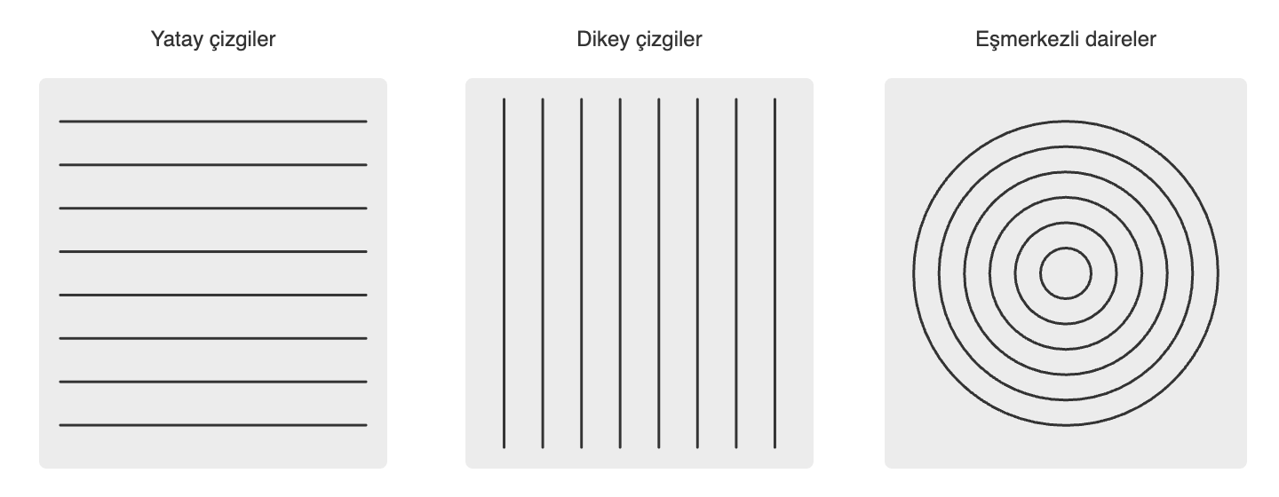 Döngü ile basit desenler: yatay, dikey, eşmerkezli